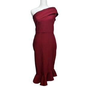 Burgundy Off Shoulder Asymmetrical Mermaid Dress Evening Gown Wedding Guest